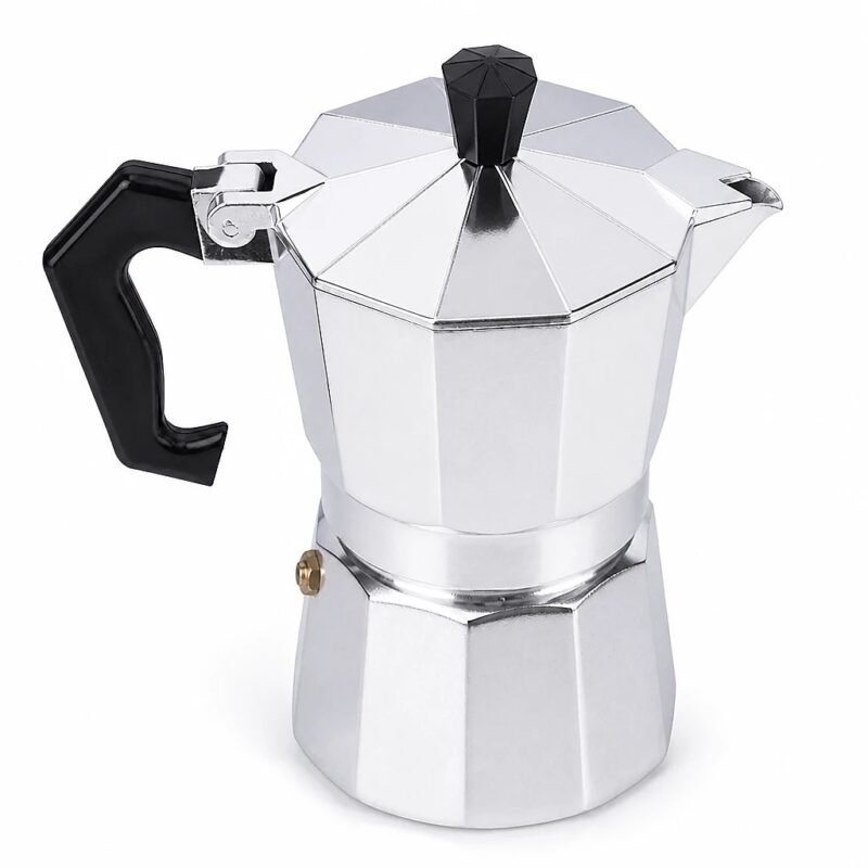 Aluminium Moka Pot, 150 ml, top three-quarter angle