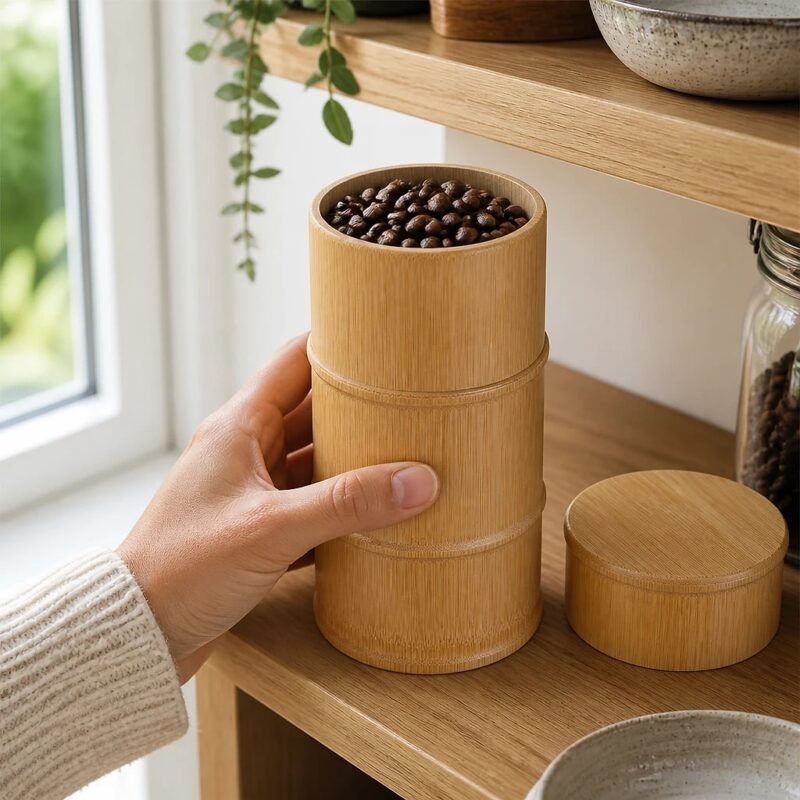 Bamboo Storage Canister, 18 cm, in use