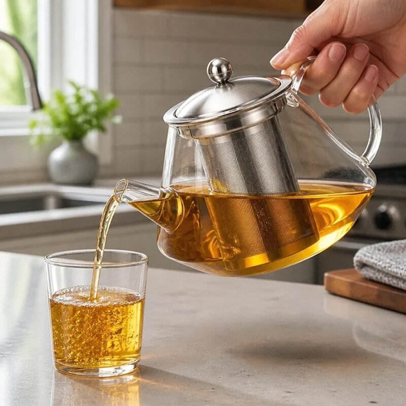 Borosilicate Glass Teapot, 750 ml, in use