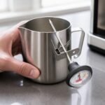 Coffee Thermometer with Pitcher Clip, in use