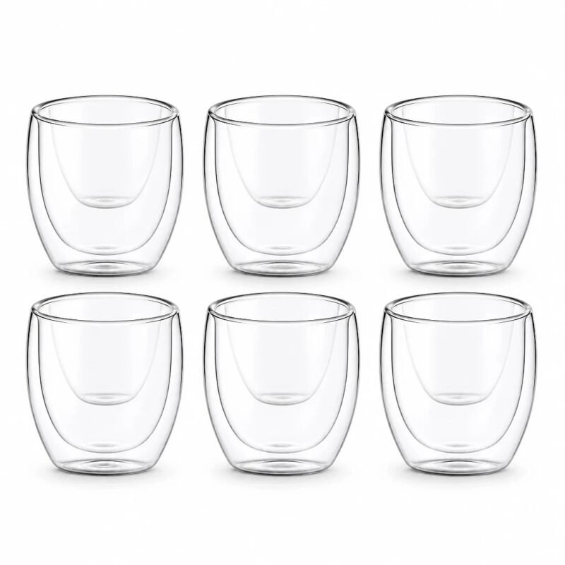 Double Wall Borosilicate Glass Cups, Set of Six, side profile