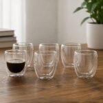Double Wall Borosilicate Glass Cups, Set of Six, at rest