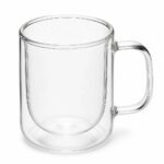 Double Wall Glass Mug with Handle, top three-quarter angle