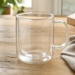 Double Wall Glass Mug with Handle, at rest