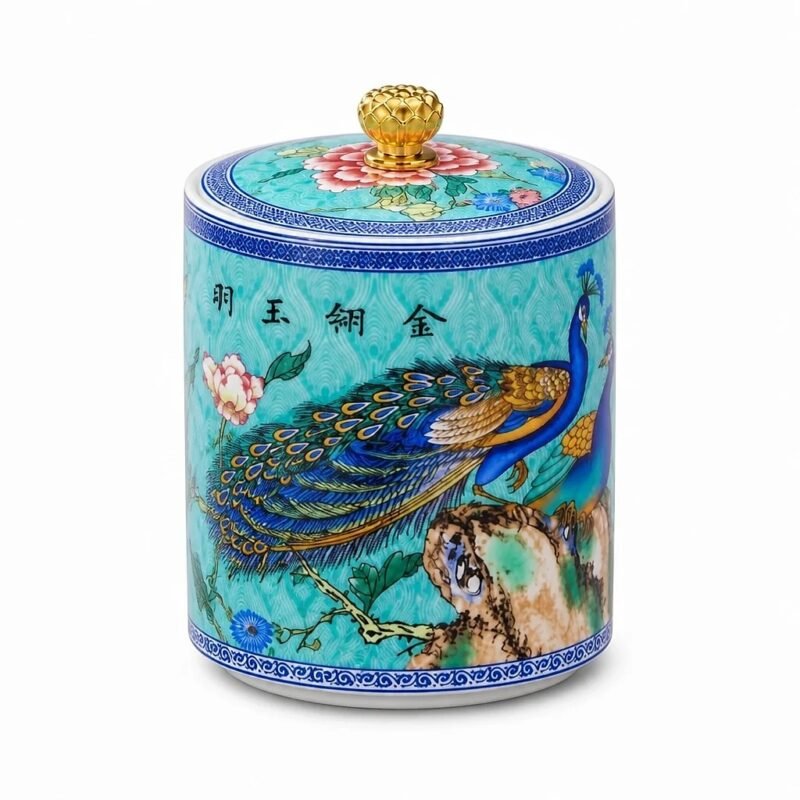 Enamel Ceramic Tea Caddy, 14 cm, side profile