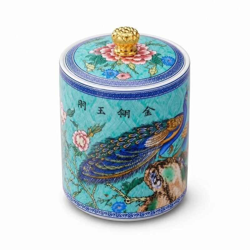 Enamel Ceramic Tea Caddy, 14 cm, top three-quarter angle