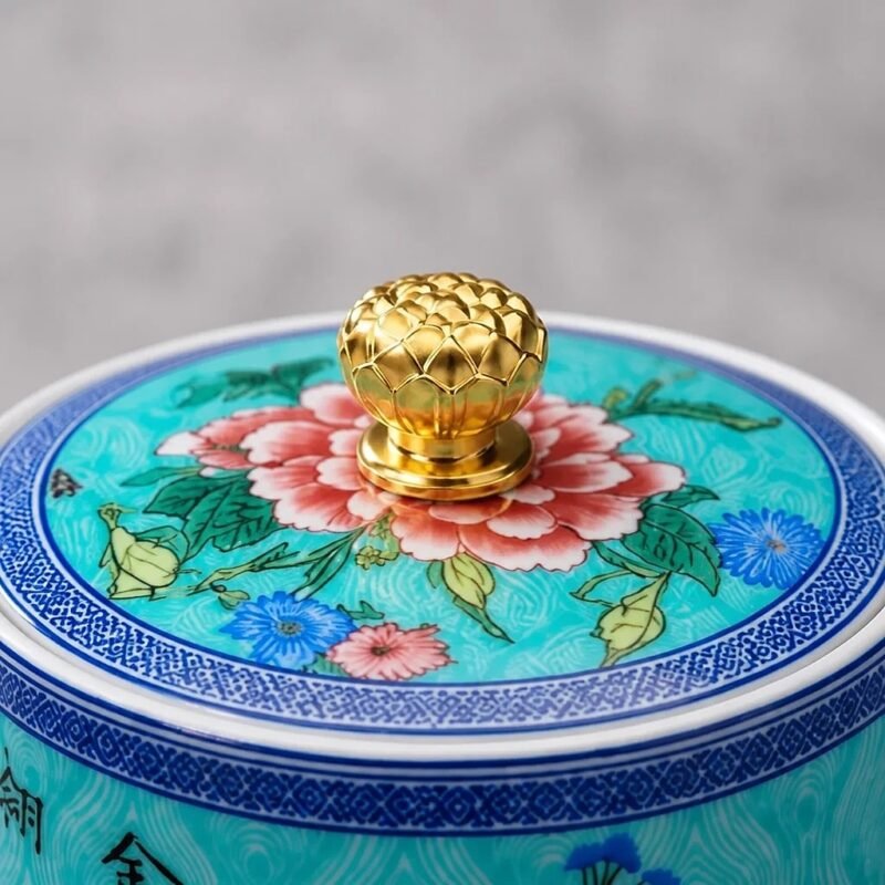 Enamel Ceramic Tea Caddy, 14 cm, detail
