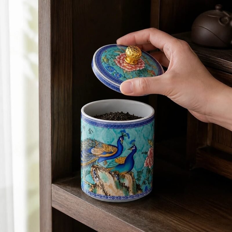 Enamel Ceramic Tea Caddy, 14 cm, in use