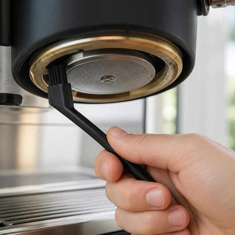 Espresso Group Head Cleaning Brush, in use