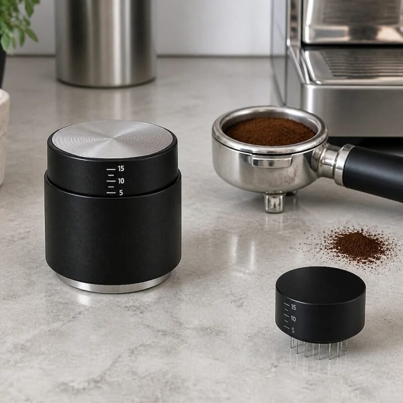 Espresso Tamper with WDT Needle Head, in a kitchen setting