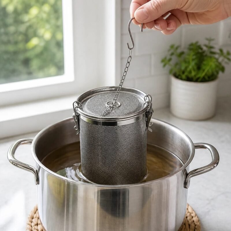 Fine Mesh Tea and Spice Strainer, 0.7 L, in use