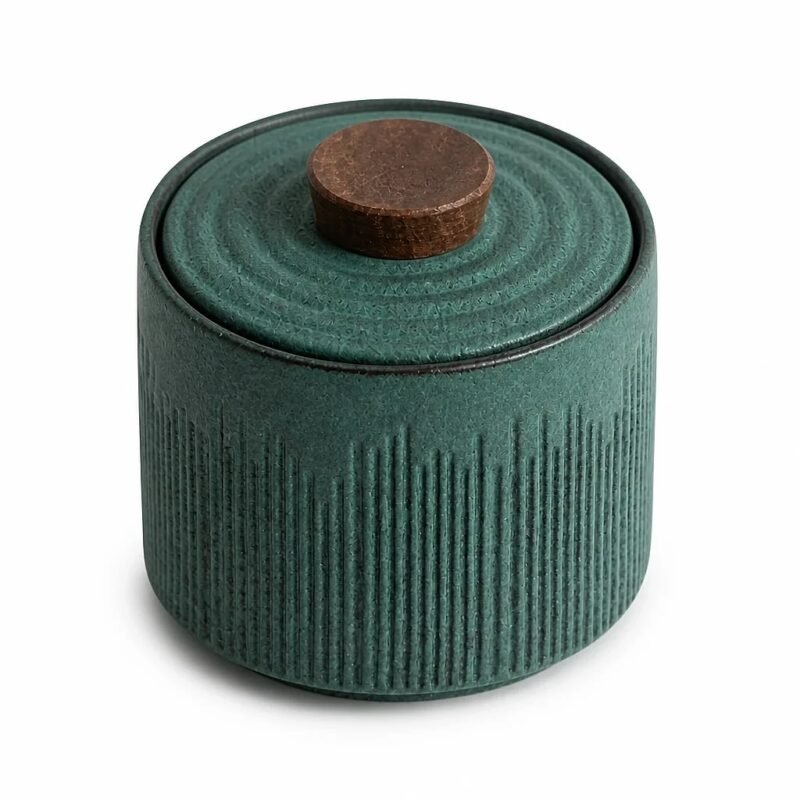 Fluted Ceramic Tea Caddy, top three-quarter angle