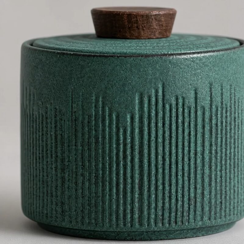 Fluted Ceramic Tea Caddy, detail