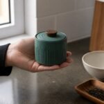 Fluted Ceramic Tea Caddy — in use Fluted Ceramic Tea Caddy, in use
