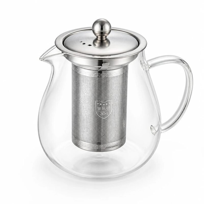Glass Teapot with Stainless Infuser, 750 ml, top three-quarter angle