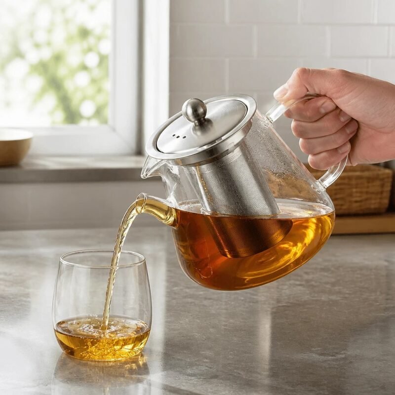 Glass Teapot with Stainless Infuser, 750 ml, in use