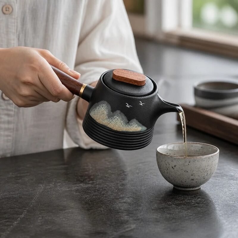 Hand Painted Side Handle Teapot, 290 ml, in use