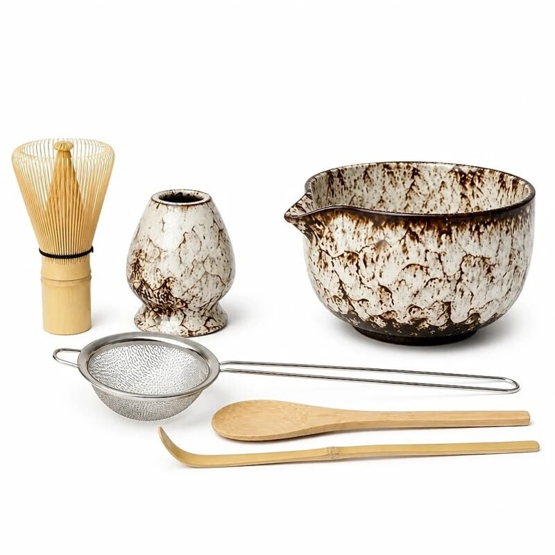 Matcha Whisk and Bowl Set, Six Pieces, side profile