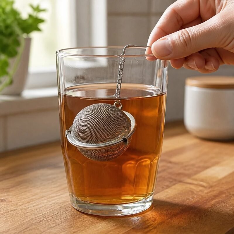 Mesh Tea Infuser Ball with Chain, in use