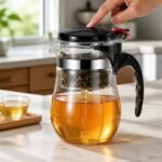 Press Button Glass Tea Brewer, 500 ml — in use Press Button Glass Tea Brewer, 500 ml, in use