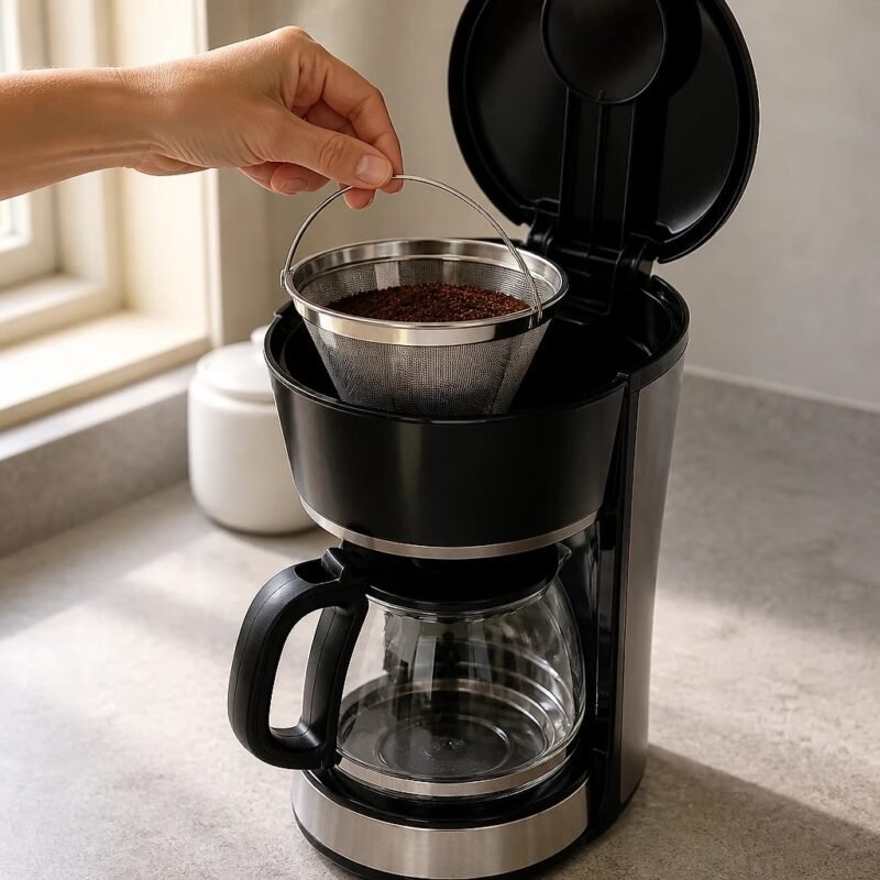 Reusable Basket Coffee Filter, Number 4, in use