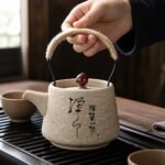 Rope Handle Ceramic Teapot, 400 ml — in use Rope Handle Ceramic Teapot, 400 ml, in use