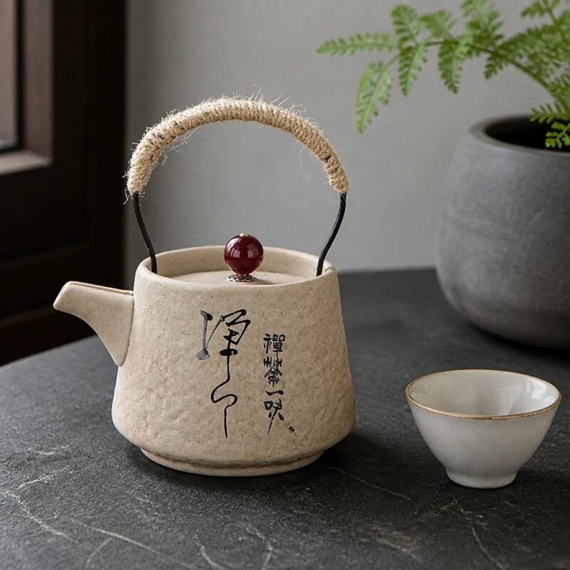 Rope Handle Ceramic Teapot, 400 ml, at rest