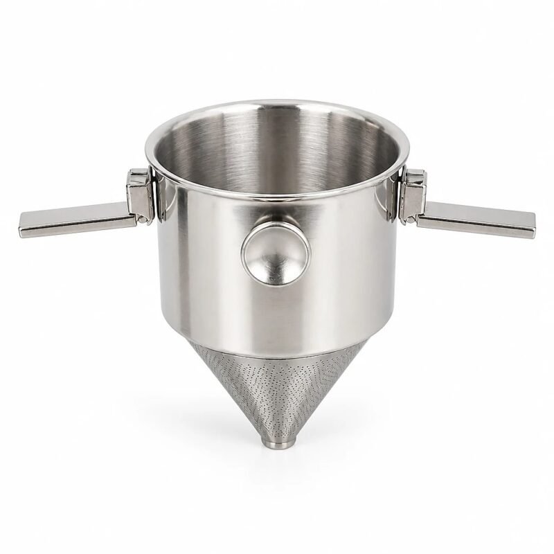 Stainless Hanging Ear Coffee Funnel, top three-quarter angle