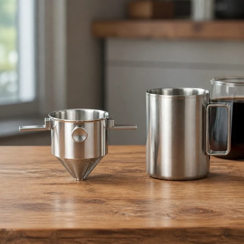 Stainless Hanging Ear Coffee Funnel, at rest