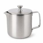 Stainless Steel Milk Pitcher with Lid, side angle