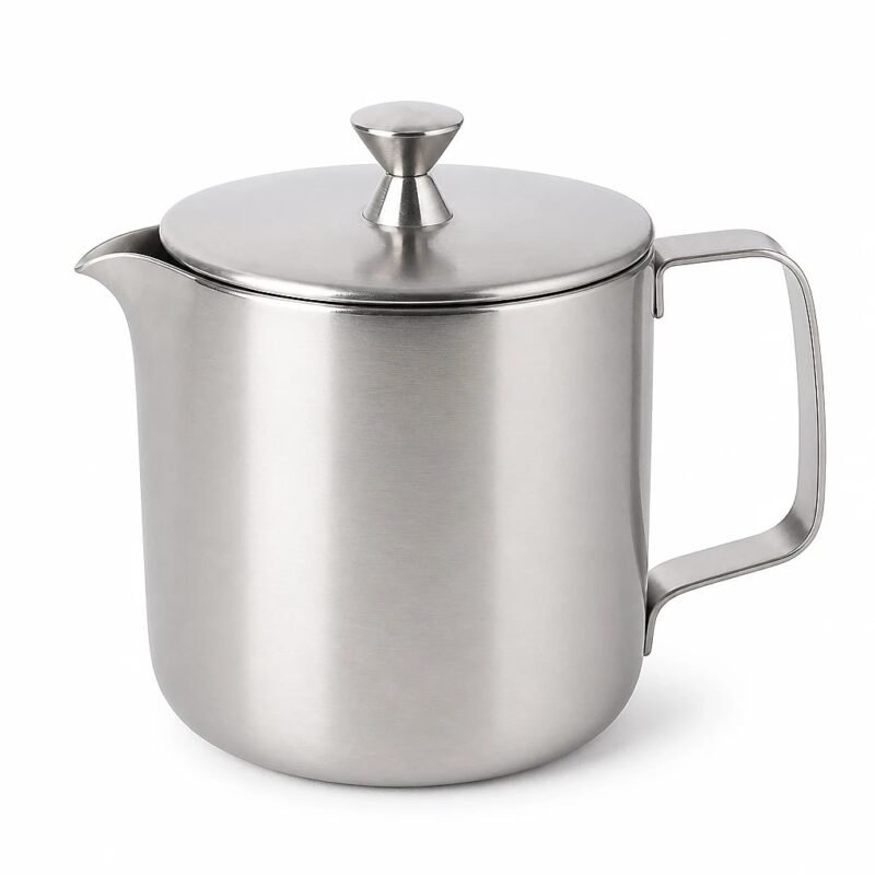 Stainless Steel Milk Pitcher with Lid, side angle
