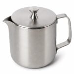 Stainless Steel Milk Pitcher with Lid, top three-quarter angle