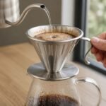 Stainless Pour Over Dripper, 02 Size, in use