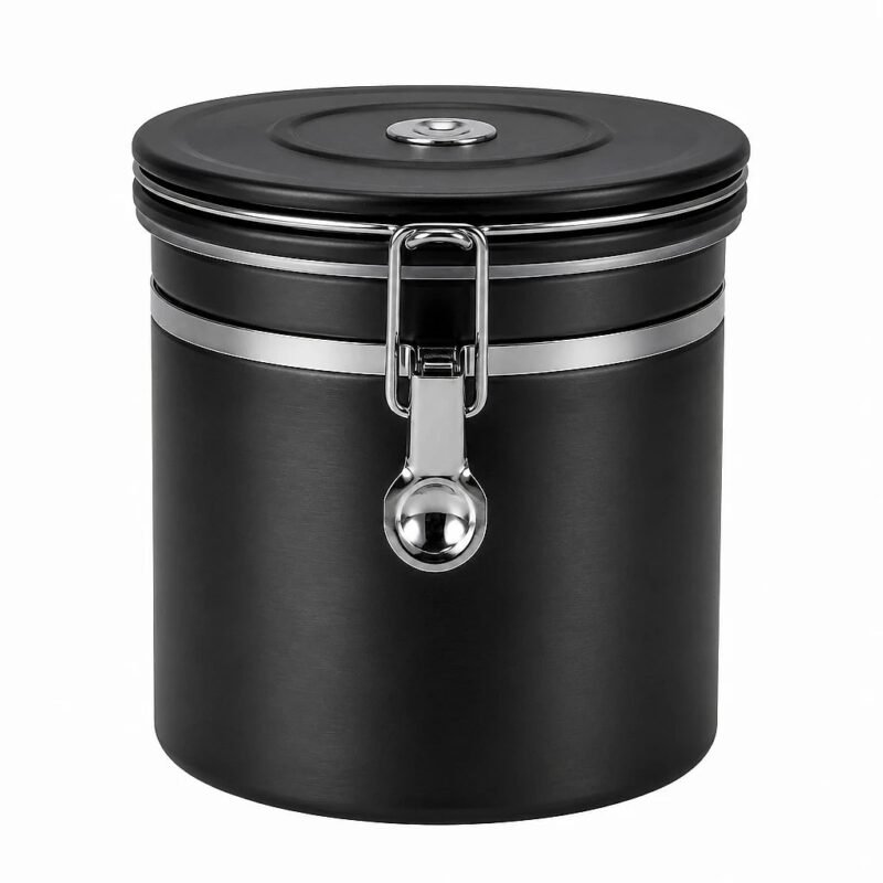 Stainless Steel Coffee Canister with One-Way Valve, side angle