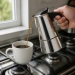 Stainless Steel Moka Pot, 300 ml, in use