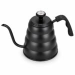 Stainless Steel Pour Over Kettle with Lid Thermometer — top three-quarter angle Stainless Steel Pour Over Kettle with Lid Thermometer, top three-quarter angle
