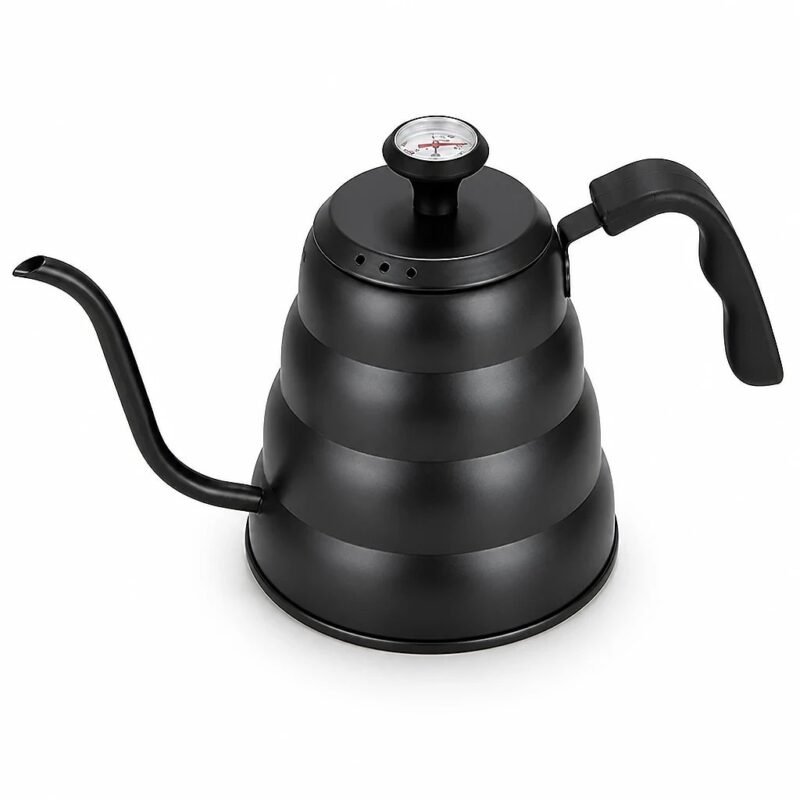 Stainless Steel Pour Over Kettle with Lid Thermometer, top three-quarter angle