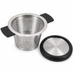 Tea Infuser Basket with Lid, top three-quarter angle