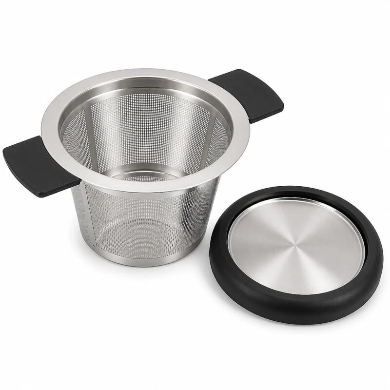 Tea Infuser Basket with Lid, top three-quarter angle
