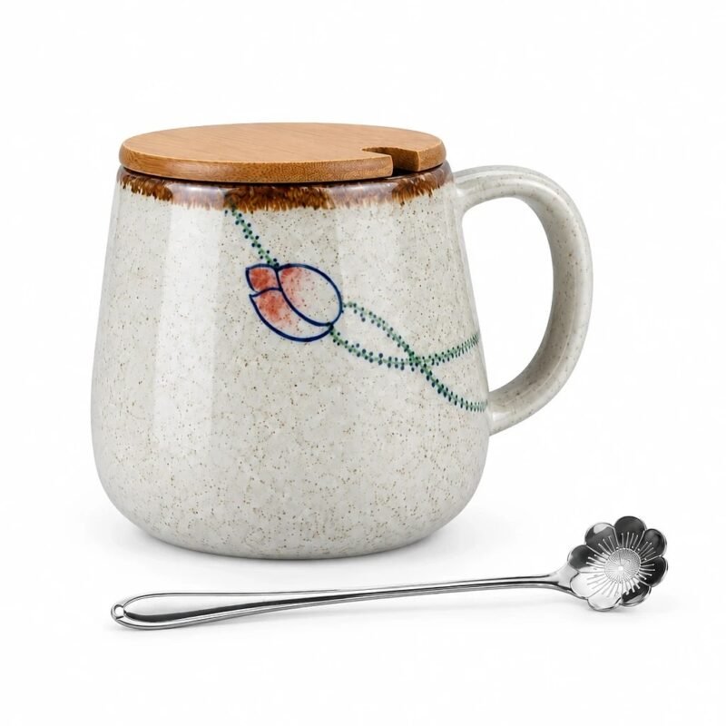 Ceramic Mug with Lid and Spoon