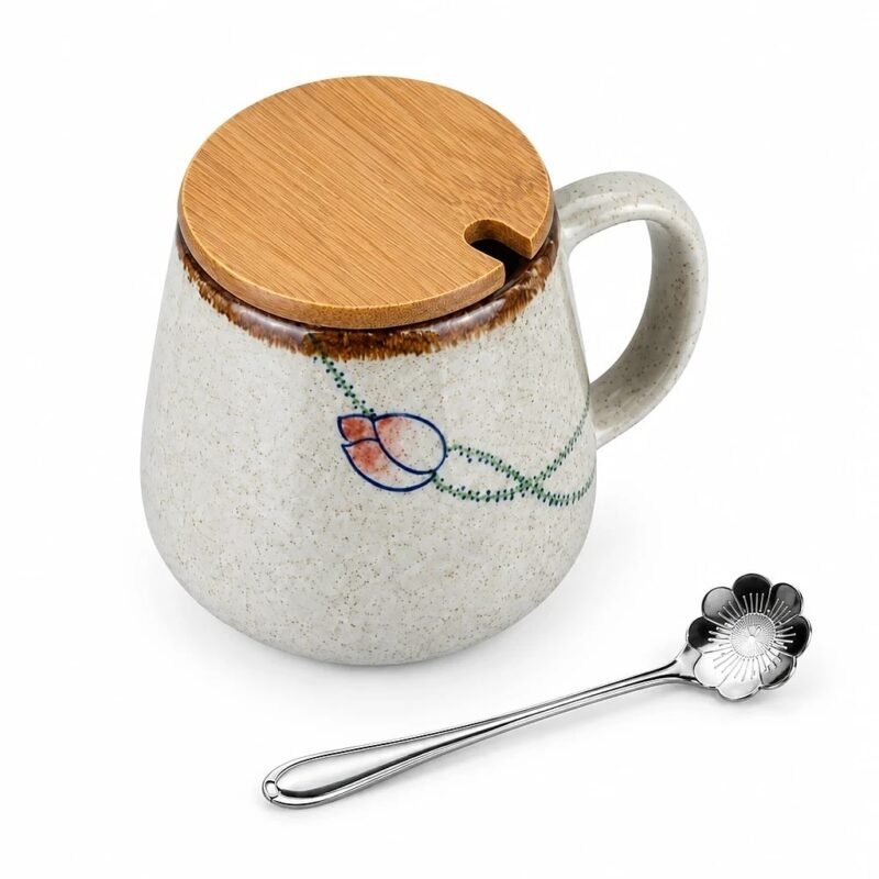 Ceramic Mug with Lid and Spoon