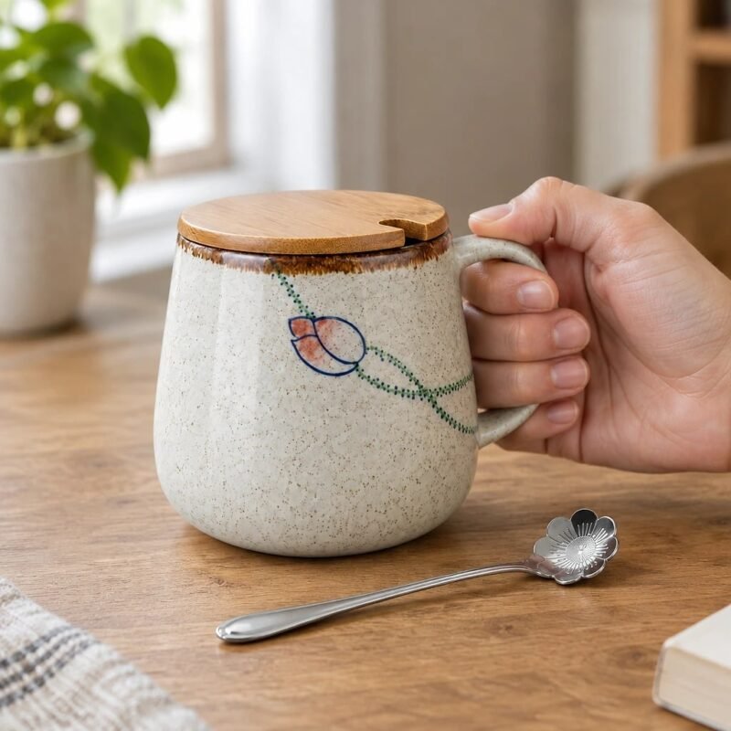 Ceramic Mug with Lid and Spoon