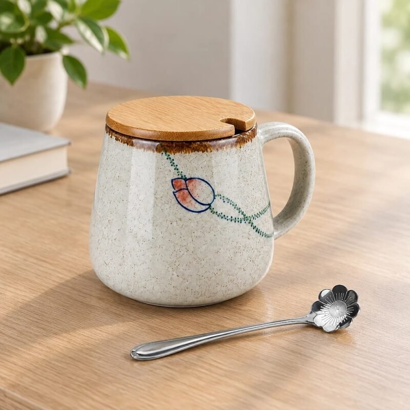 Ceramic Mug with Lid and Spoon