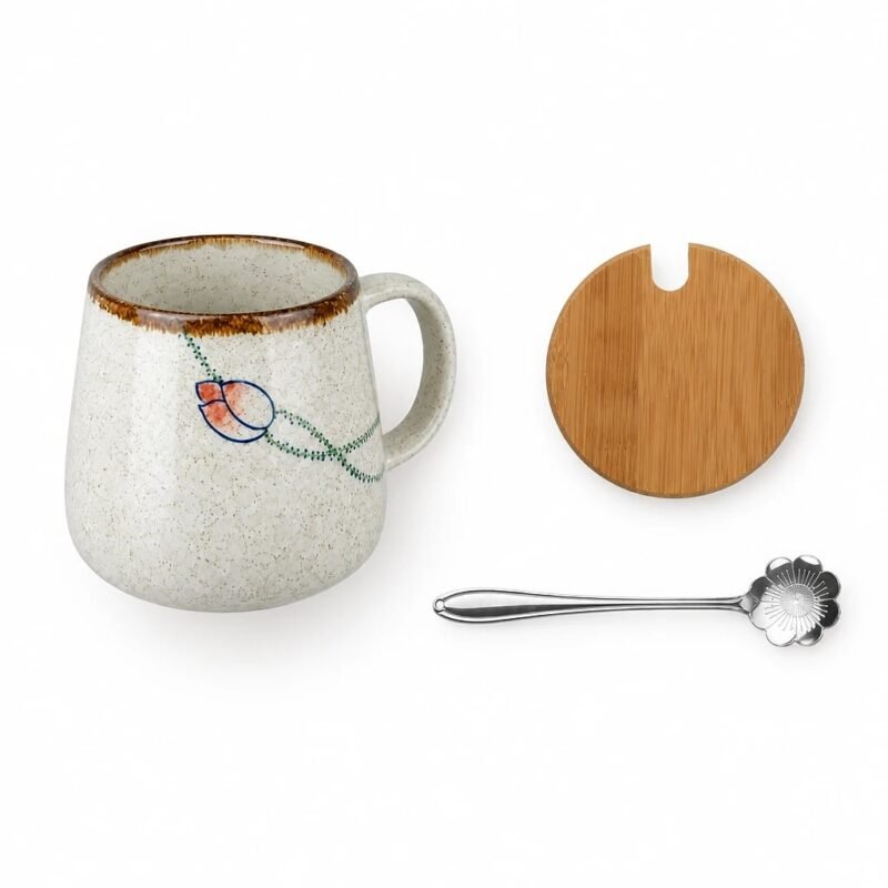 Ceramic Mug with Lid and Spoon