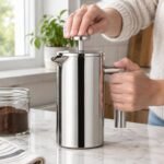 French Press Coffee Maker, 350 ml, in use French Press Coffee Maker, 350 ml