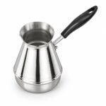 Stainless Steel Moka Pot, 650ml, top three-quarter angle Stainless Steel Turkish Coffee Pot, 650ml